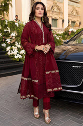 KP733-SUMMER 3 Piece Unstitched Heavy Embroidered Lawn Suit With Heavy Embroidered Chiffon Dupatta